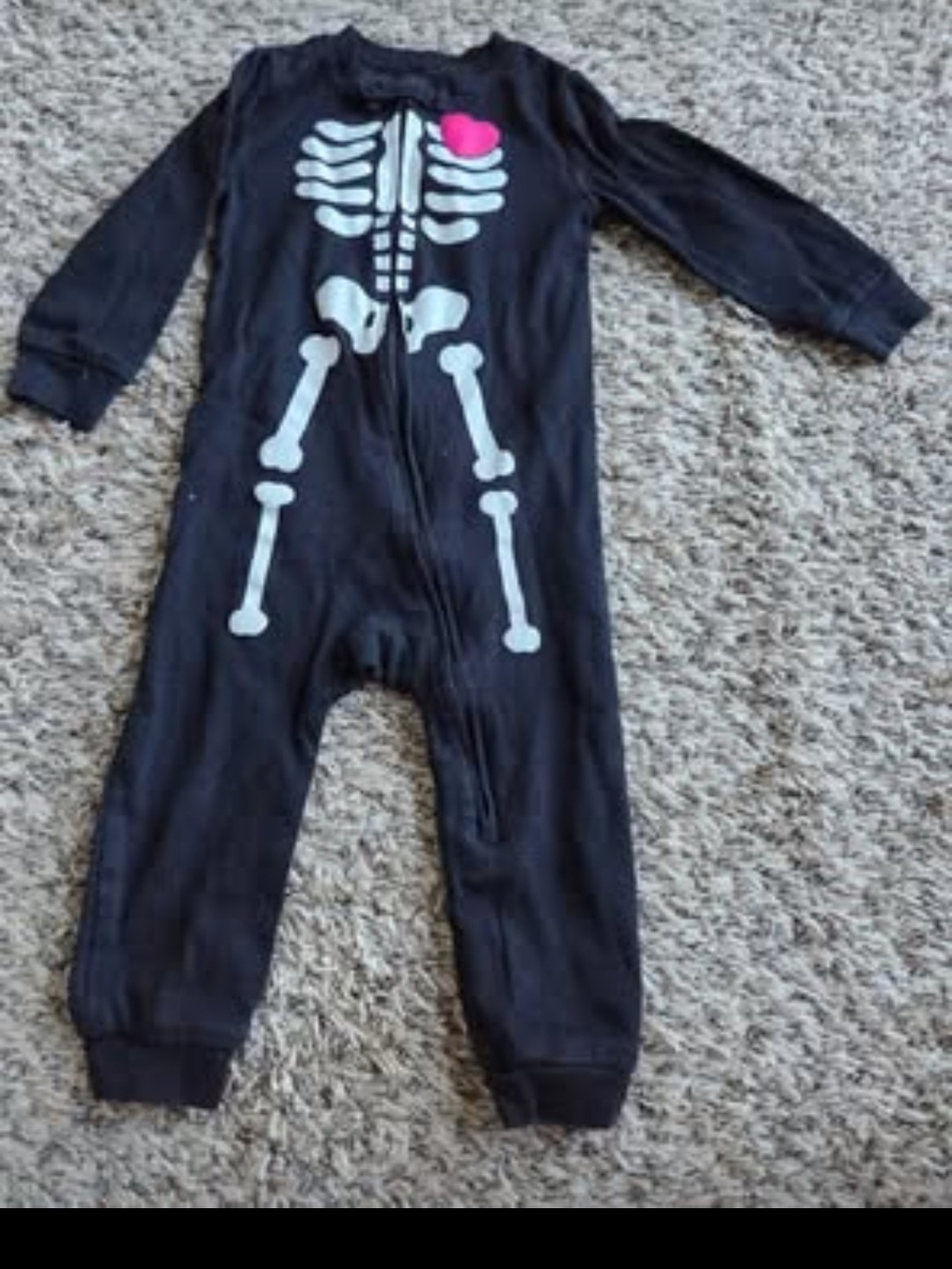 Black Skeleton One-Piece Pajamas with Pink Heart - Kids